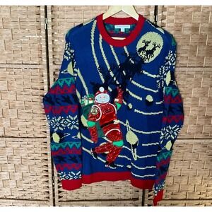 Celebrate Together Ugly Christmas Sweater L Santa Astronaut Novelty Galaxy Space